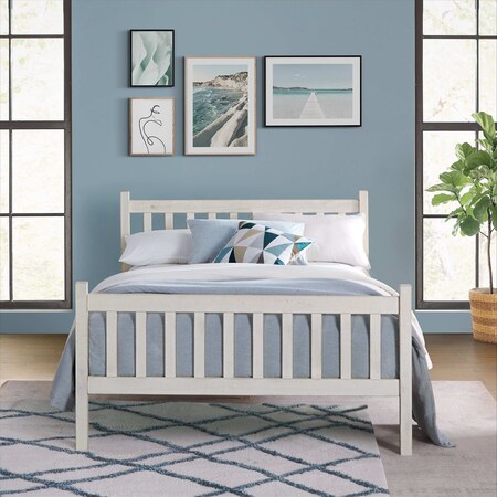 Alaterre Furniture Windsor Wood Slat Full Bed, Driftwood White ANWI2031